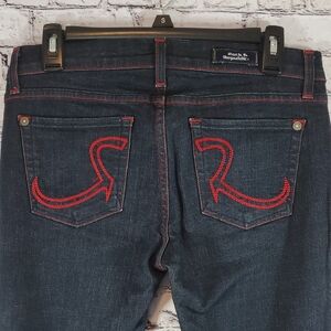 Rock & Republic 'Kasandra' Blue Jeans with Red Stitching Size 28 EUC